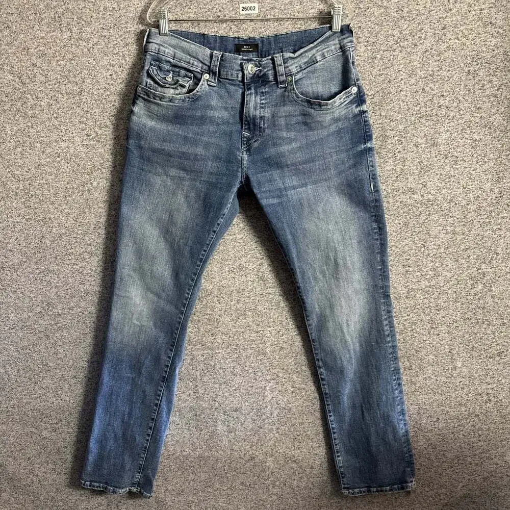 True Religion Men's 34 Blue Stretch Denim Ricky Relaxed Straight Leg Jeans